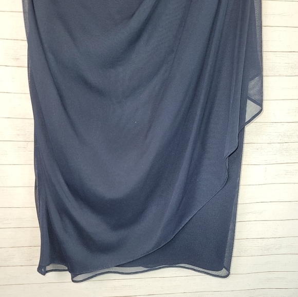 XSCAPE BY JOANNA CHEN NAVY LACE CAP SLEEVE SATIN DRESS, SZ 2 - Picture 7 of 11